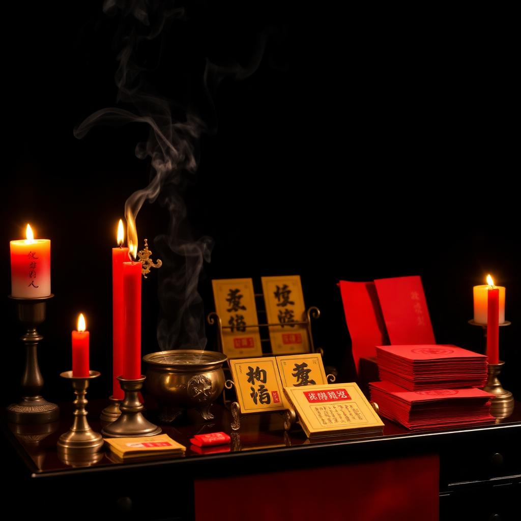 Chinese Seventh Day Memorial ritual for pets with incense, candles, joss paper, and pet prayer card